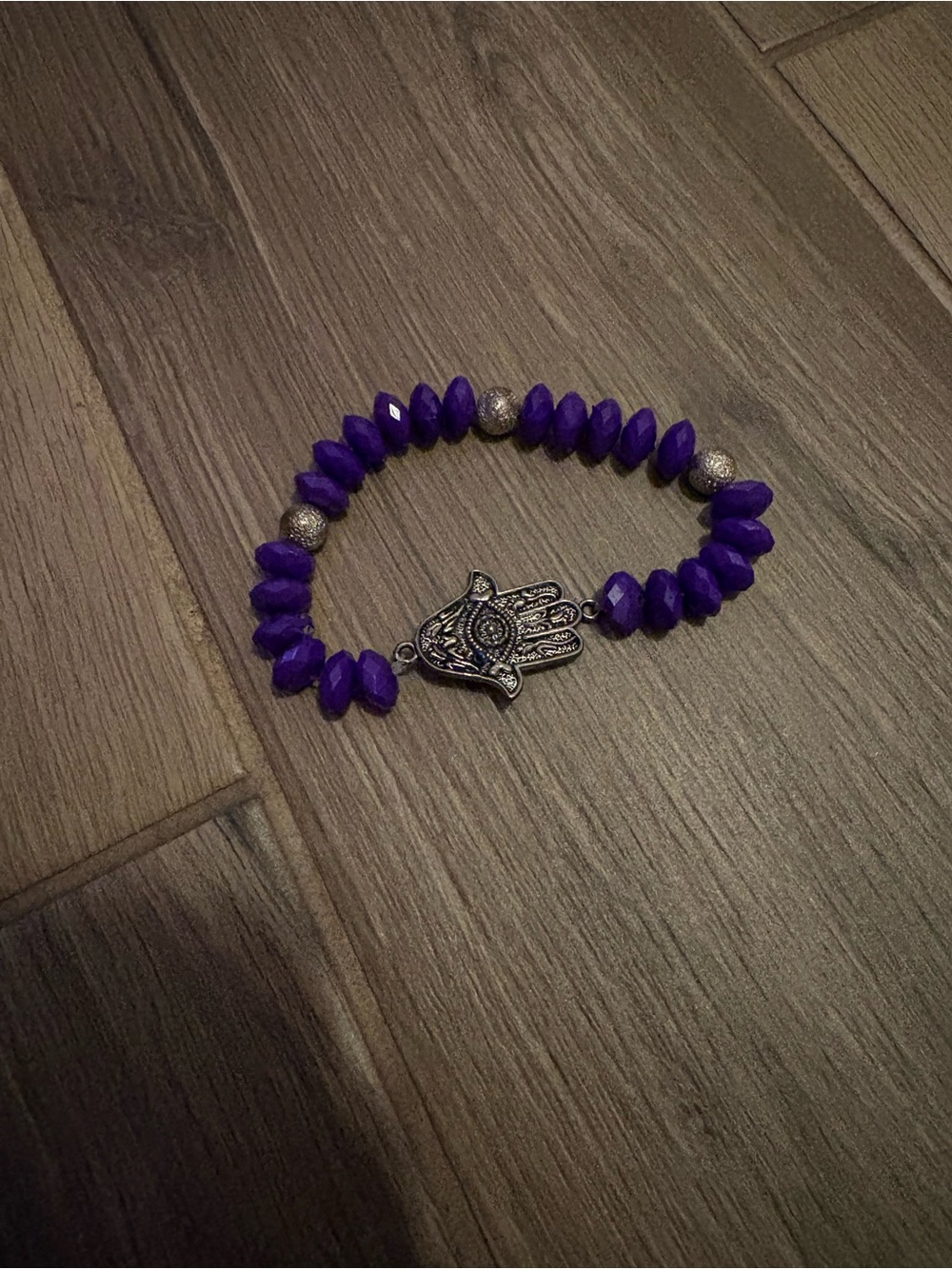 Hamsa Hand Purple Beaded Stretch Bracelet